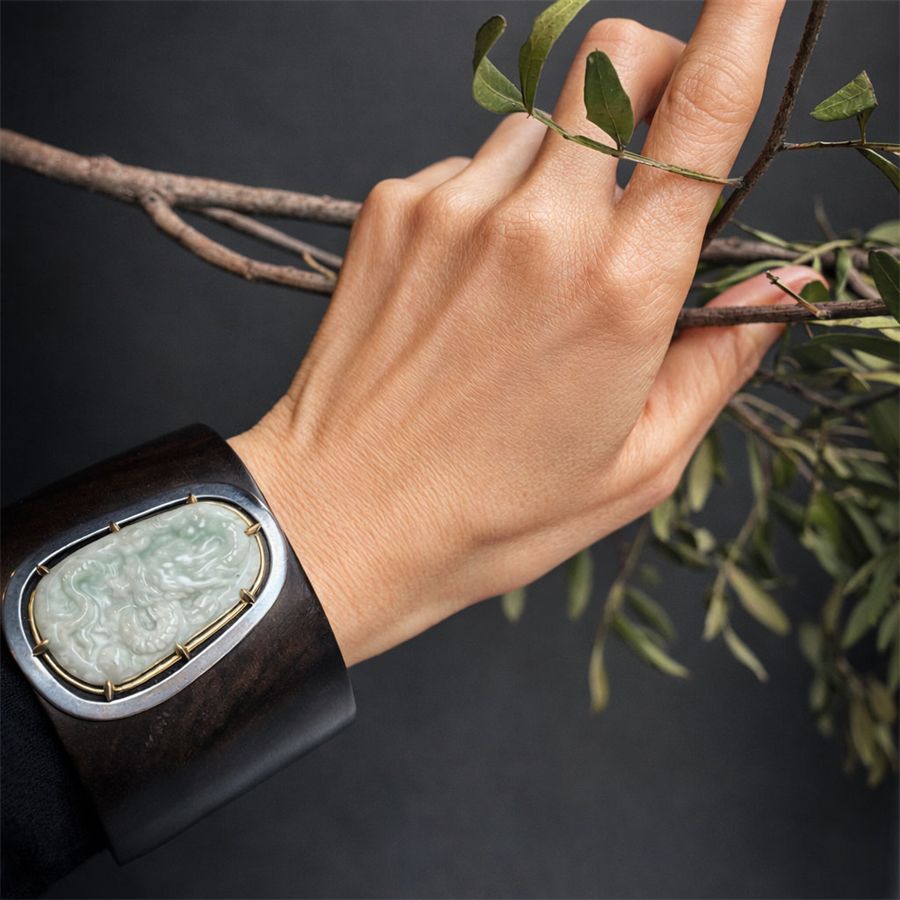 Ebony and jade bracelet with double setting Totem | BR EBAGN-BR